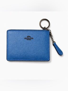 Coach Cobalt Leather Zip Card Case with Keyring